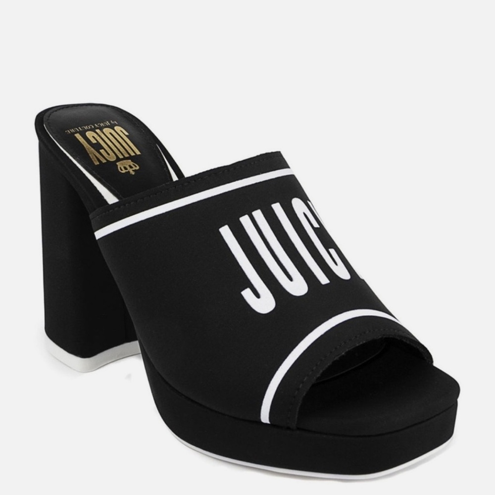 NWT Juicy Couture Girly Black Open Toe Chunky Heel in Black & White size 10